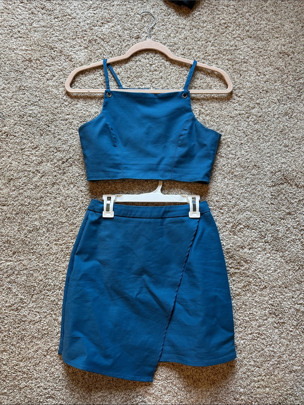 by the way. Teal Blue Two-Piece Crop Top & Wrap Skirt Set